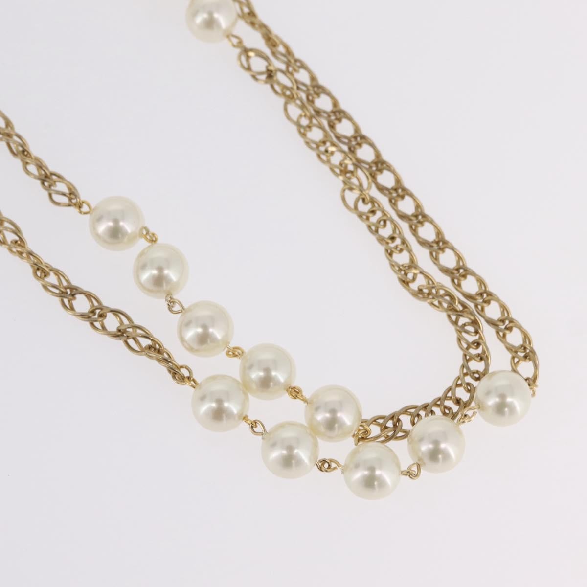 Chanel Vintage Double Pearl Station Long Chain Metal and Faux Pearls, Gold, Gold Plated, Necklace