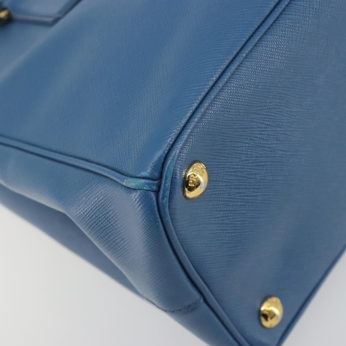 Prada Double Zip Lux Tote Saffiano Leather, Blue, Leather, Handbag