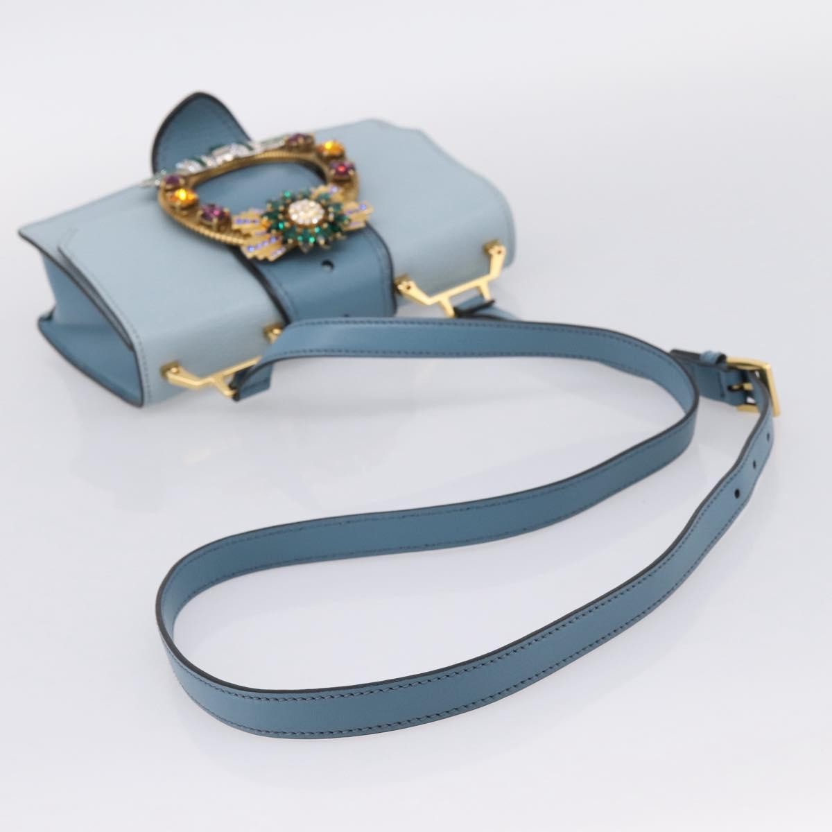 Miu Miu Madras Crystal Buckle Leather, Blue, Leather, Shoulder Bag