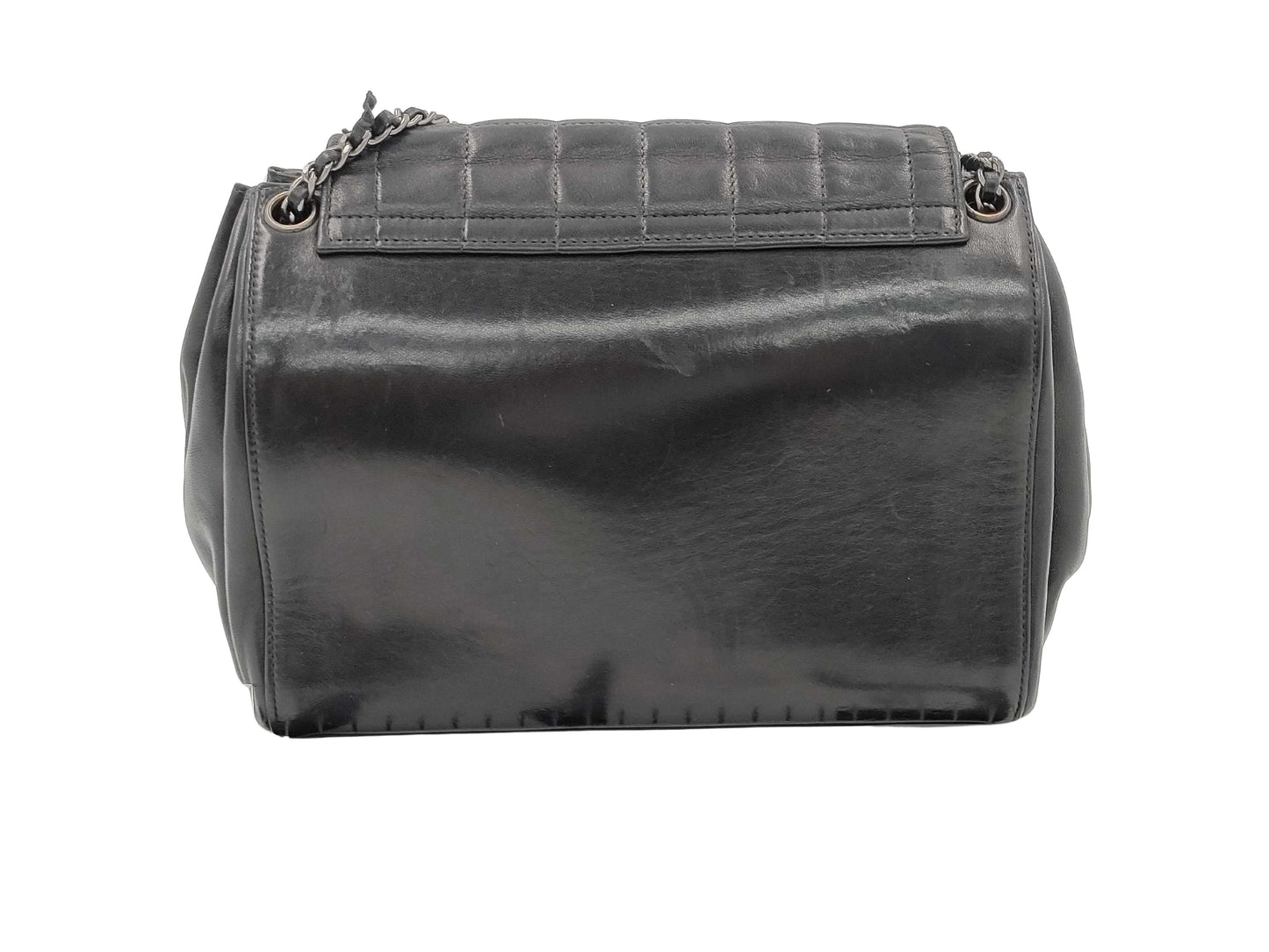 Chanel Chocolate Bar Accordion Reissue Flap Bag Quilted Lambskin with Patent, BLACK, LEATHER, Shoulder bag