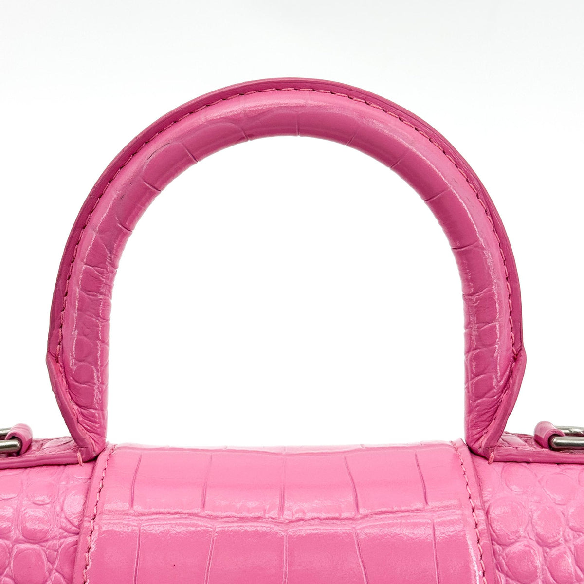 Balenciaga Hourglass Top Handle Crocodile Embossed Leather, Pink, Leather, Handbag