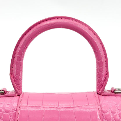 Balenciaga Hourglass Top Handle Crocodile Embossed Leather, Pink, Leather, Handbag