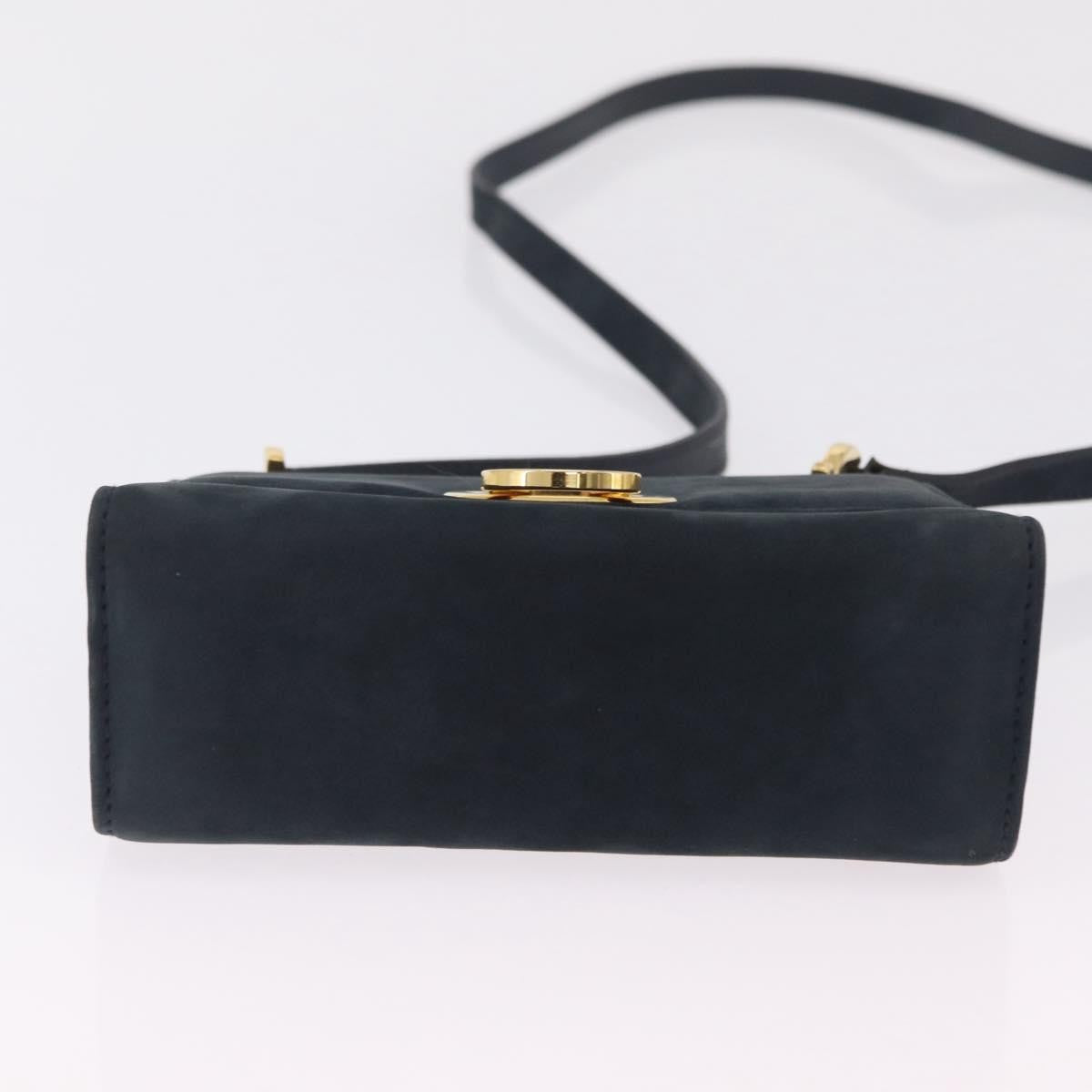 Salvatore Ferragamo Gancini Flap Suede, Navy, Suede, Shoulder Bag