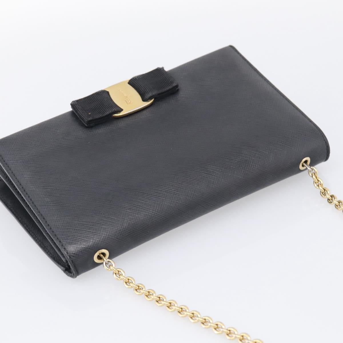 Salvatore Ferragamo Vala Chain Leather, Black, Leather, Shoulder Bag