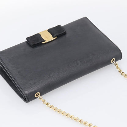 Salvatore Ferragamo Vala Chain Leather, Black, Leather, Shoulder Bag