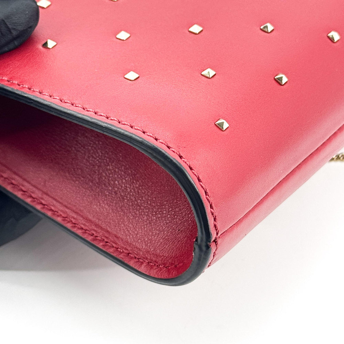 Valentino Garavani Demilune Clutch Studded Leather, Red, Leather, Clutch