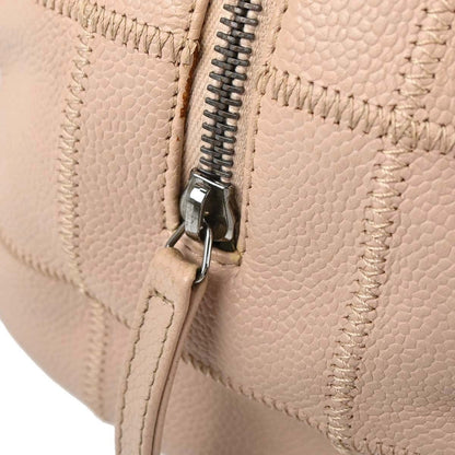 Chanel Square Stitch Bowler Quilted Calfskin, Pink, Leather, Shoulder Bag