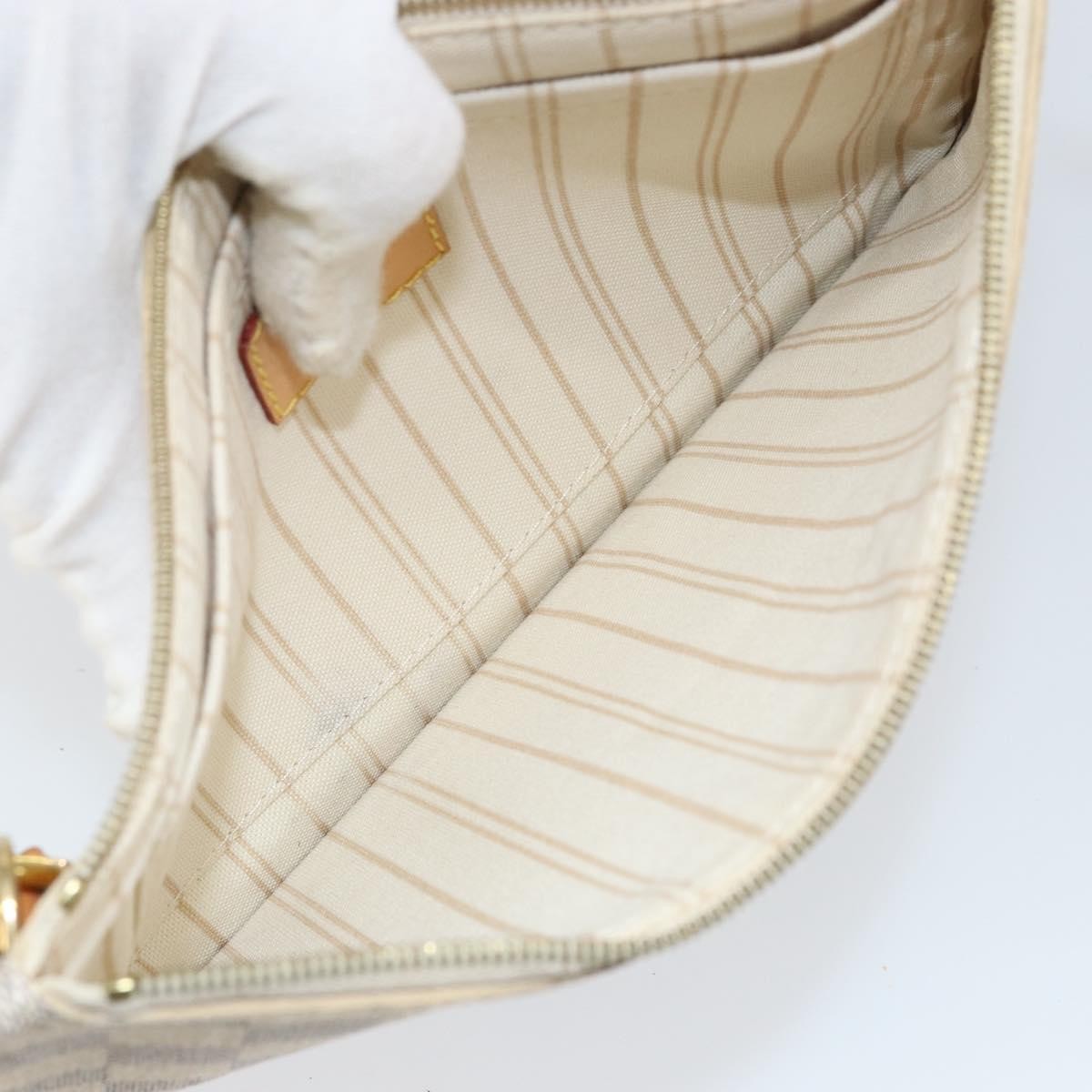 Louis Vuitton Neverfull Pochette Damier, White, Canvas, Clutch