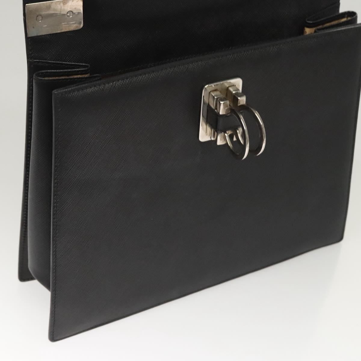 Salvatore Ferragamo Double Gancini Top Handle Saffiano Leather, Black, Leather, Handbag