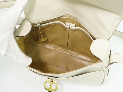 Celine Flap Shoulder Leather, Beige, Leather, Shoulder Bag