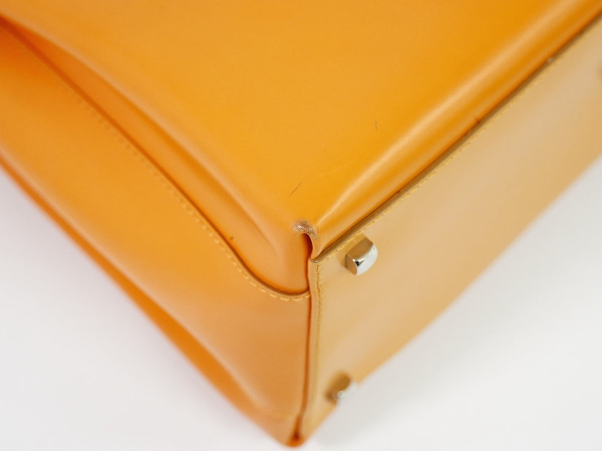 Salvatore Ferragamo Double Gancini Side Buckle Leather, Orange, Leather, Tote Bag