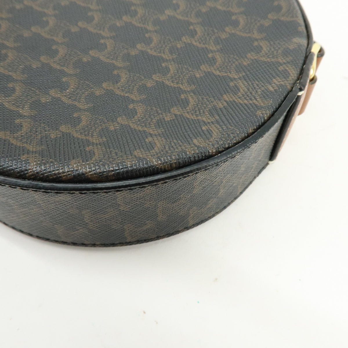 Celine Round Purse on Strap Triomphe Coated Canvas, Brown, Canvas, Crossbody Bag