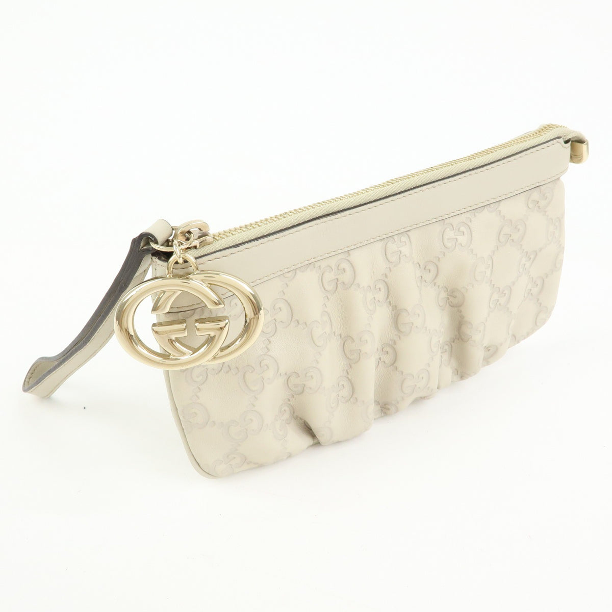Gucci Heart Wristlet Guccissima Leather, Beige, Leather, Clutch