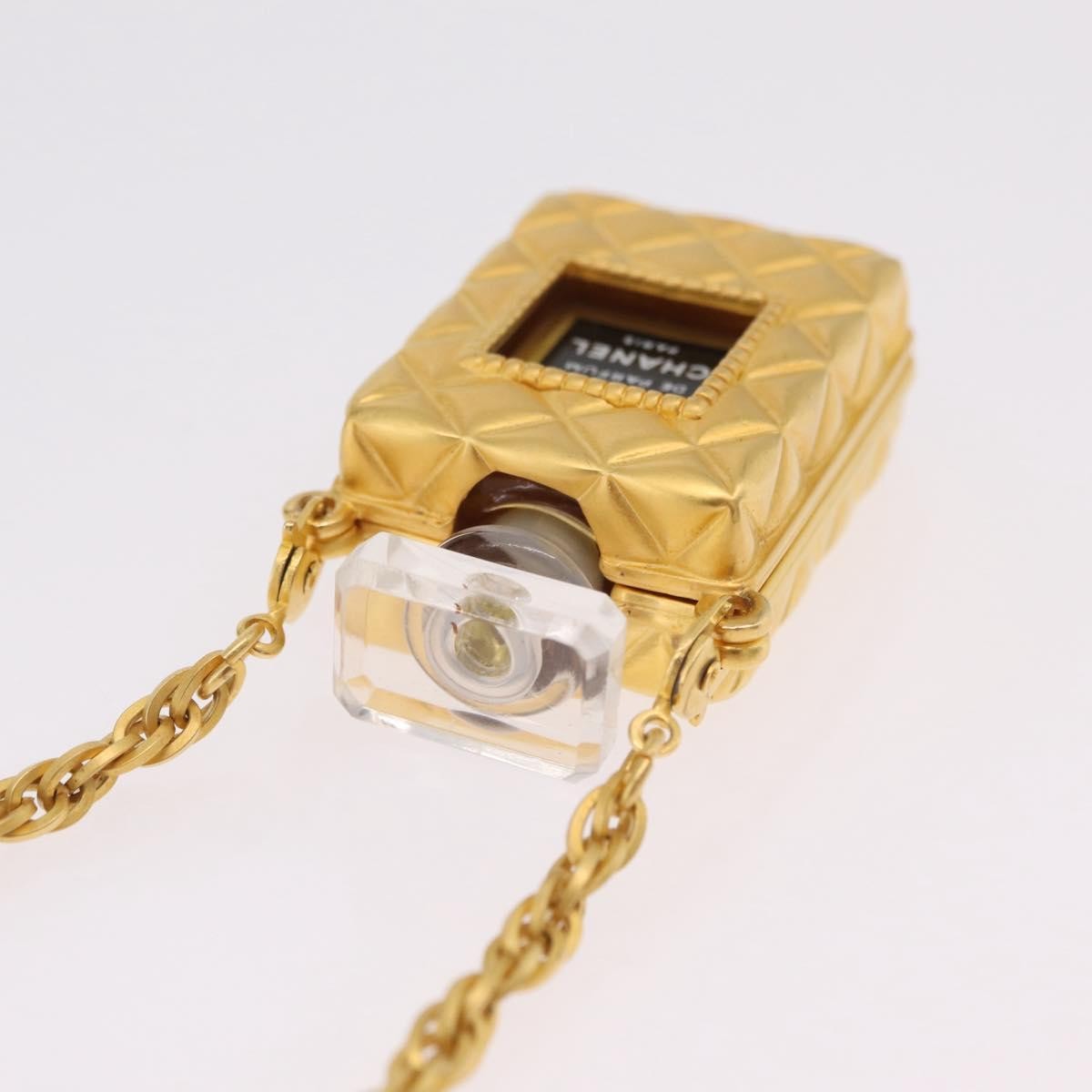 Chanel CC Perfume Bottle Pendant Chain Long Metal with Crystals and Faux Pearls, Gold, Metal, Necklace