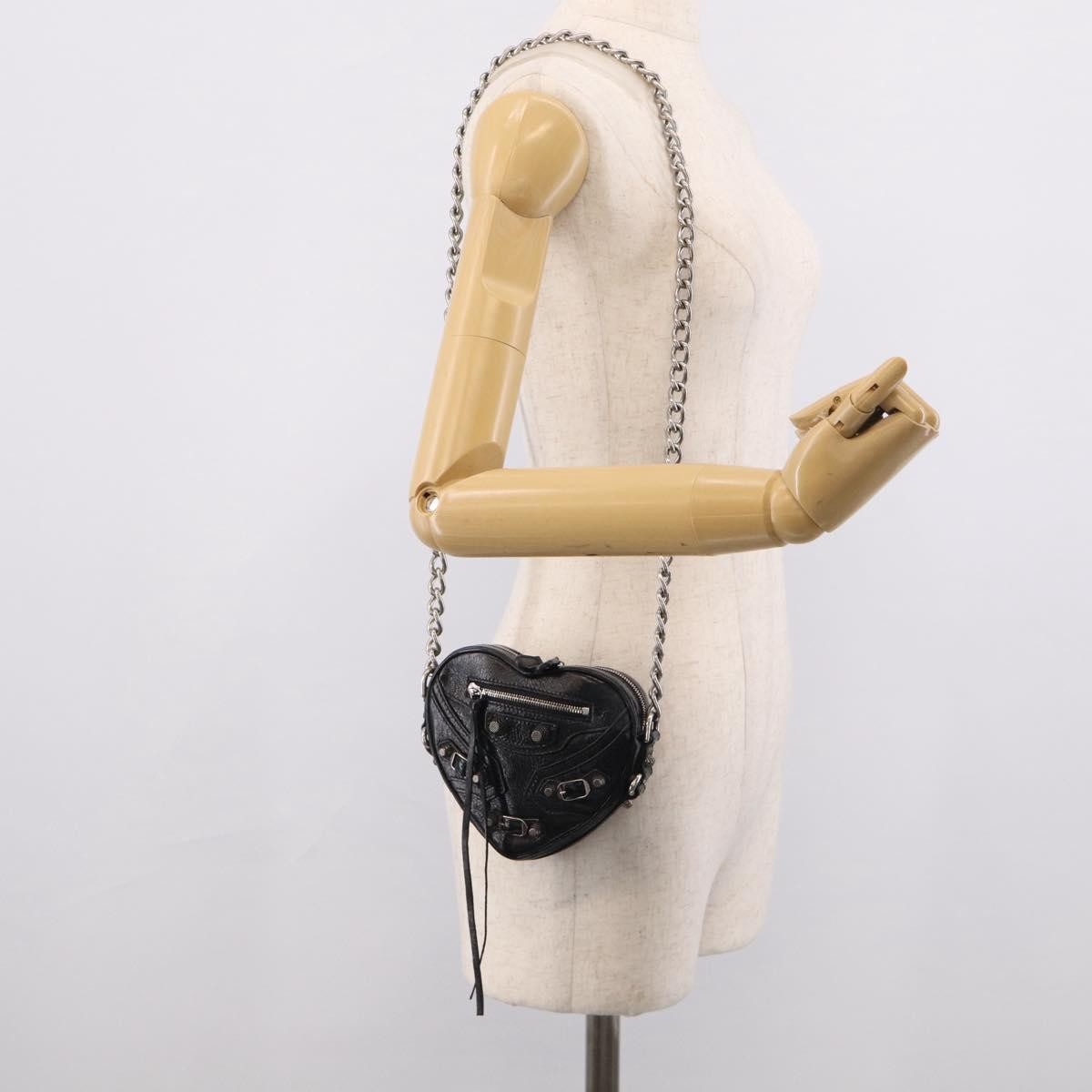 Balenciaga Le Cagole Giant Studs Heart Chain Leather, Black, Leather, Handbag