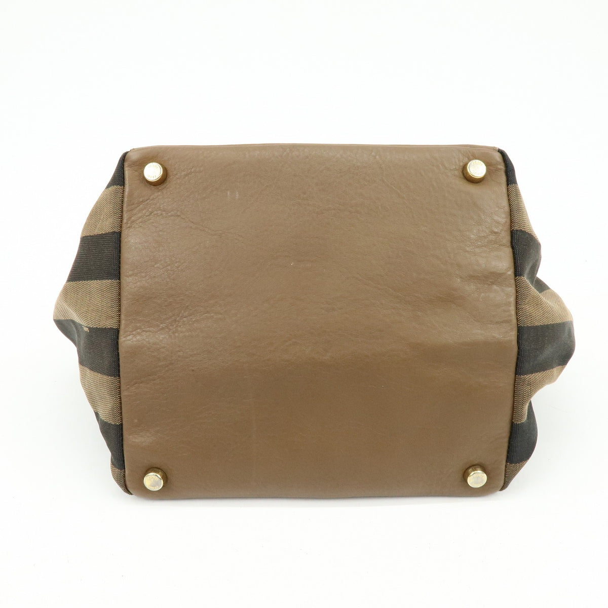 Fendi Boxy Leather with Pequin Canvas, Brown, Leather, Tote Bag