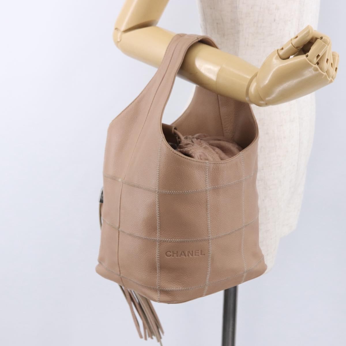 Chanel Square Stitch Tassel Hobo Quilted Leather, Beige, Leather, Handbag