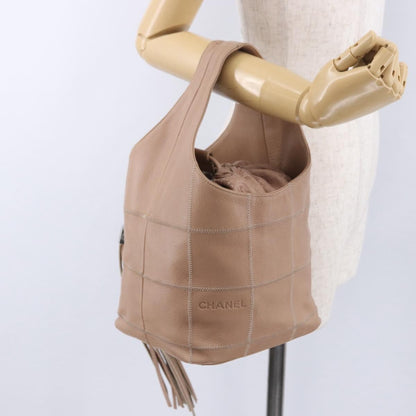 Chanel Square Stitch Tassel Hobo Quilted Leather, Beige, Leather, Handbag
