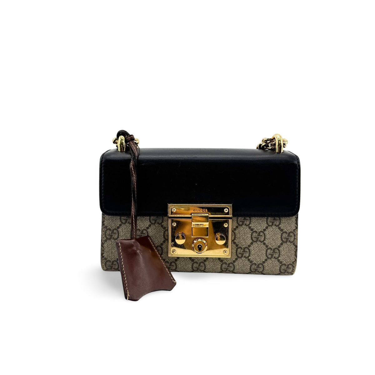 Gucci Padlock Chain Flap Blooms Print GG Coated Canvas and Leather, Brown, Canvas, Handbag