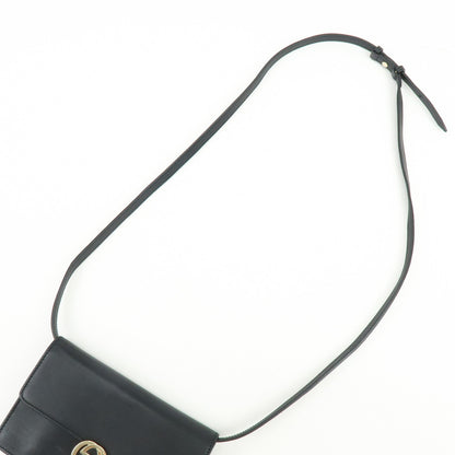 Gucci Interlocking Wallet on Chain Leather, Black, Leather, Crossbody Bag