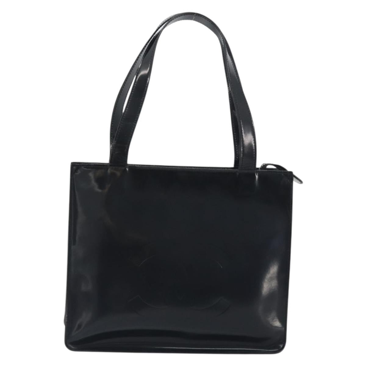 Chanel Vintage Embossed Logo Shoulder Patent, Black, Patent Leather, Tote Bag