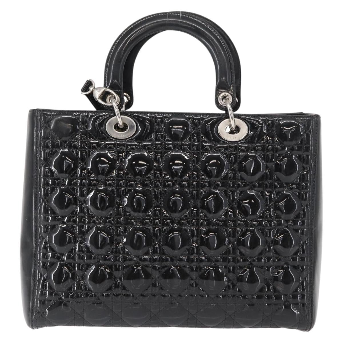Christian Dior Lady Dior Cannage Stitch Patent, Black, Patent Leather, Handbag