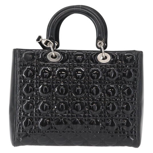 Christian Dior Lady Dior Cannage Stitch Patent, Black, Patent Leather, Handbag