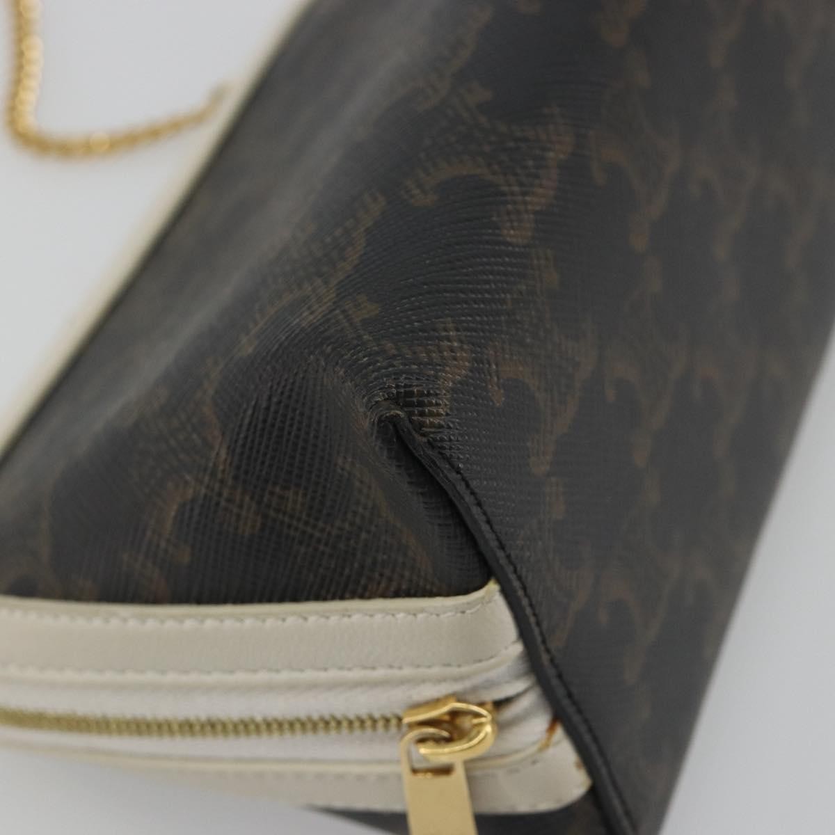 Celine Zip Around Chain Clutch Triomphe Coated Canvas, Brown, Canvas, Clutch