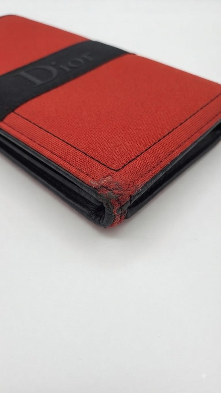 Christian Dior D Turnlock Bifold Patent, Red, Canvas, Wallet