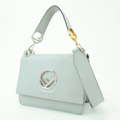 Fendi Kan I F Leather, Gray, Leather, Shoulder Bag