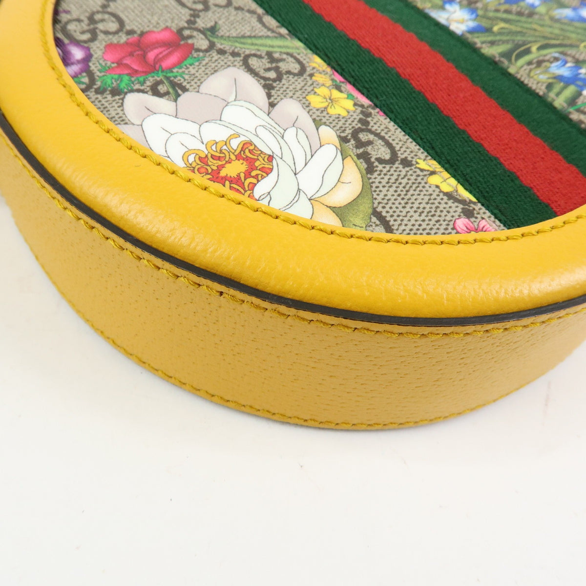 Gucci Ophidia Round Flora GG Coated Canvas, Yellow, Leather, Shoulder Bag