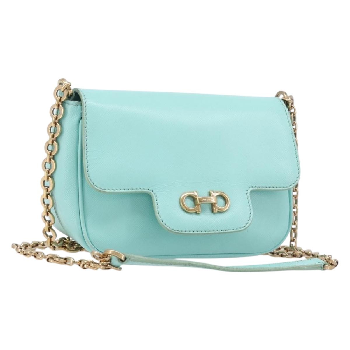Salvatore Ferragamo Rory Chain Saffiano Leather, Blue, Leather, Shoulder Bag