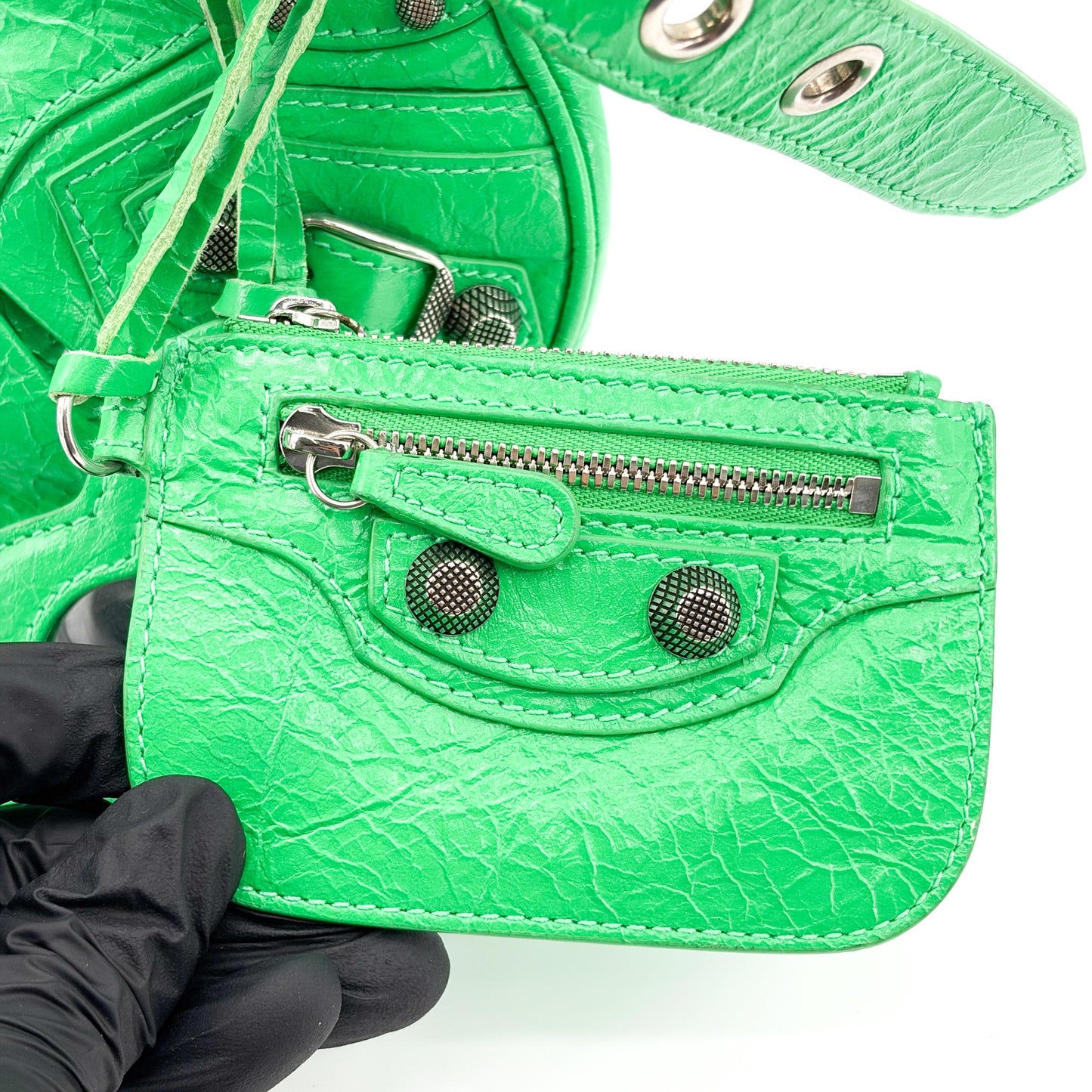 Balenciaga Le Cagole Giant Spikes Leather, Green, Leather, Shoulder Bag