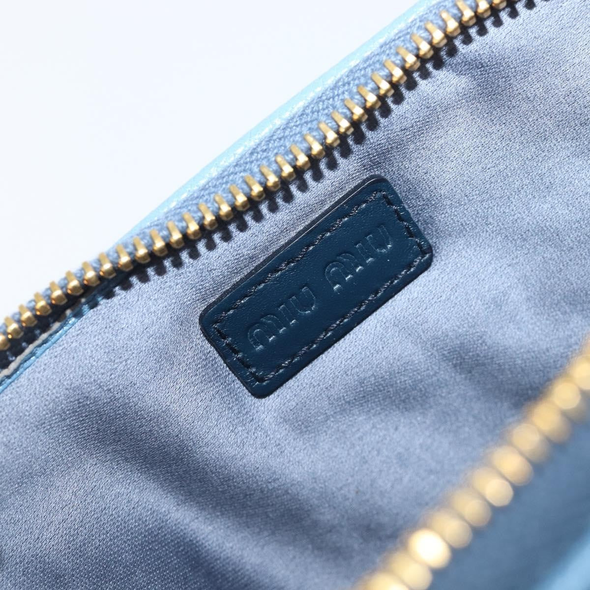 Miu Miu Double Zip Pochette Leather, Blue, Leather, Clutch