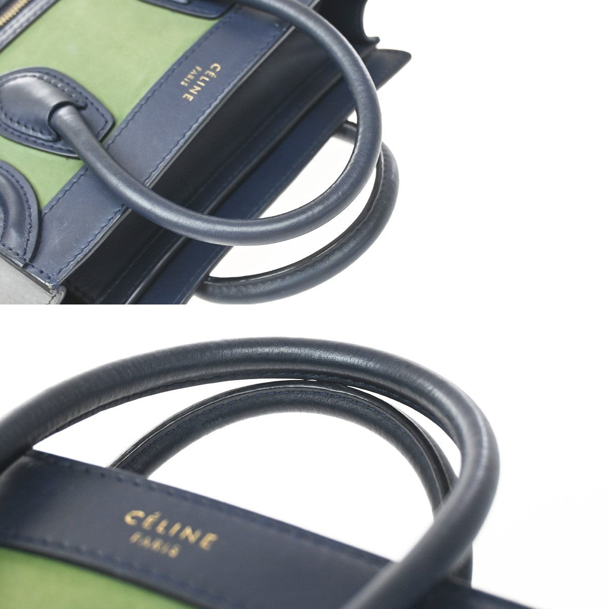 Celine Tricolor Luggage Leather, Green, Leather, Tote Bag