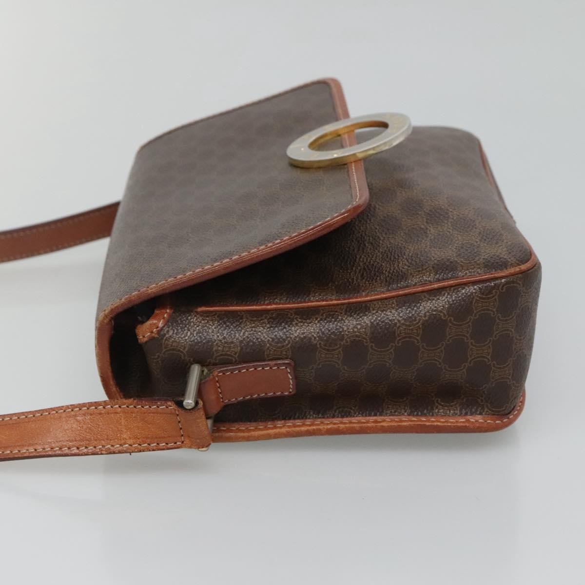 Celine Vintage Macadam Circle Logo Canvas and Leather, Brown, Canvas, Shoulder Bag