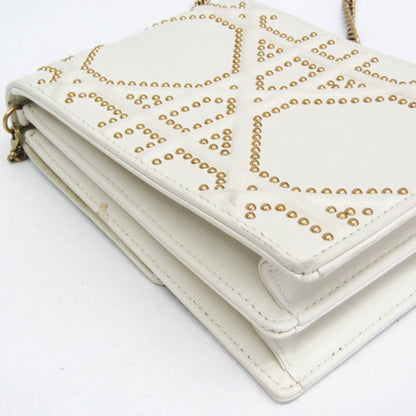 Christian Dior Diorama Vertical Clutch on Chain Studded Leather, White, Leather, Clutch