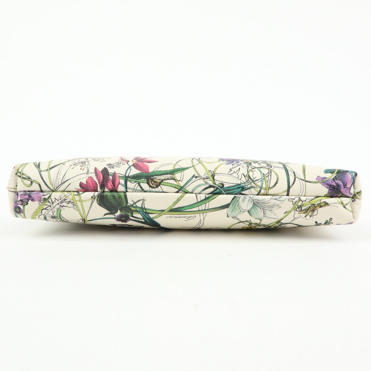 Gucci Bamboo Zip Pouch Flora Leather, Beige, Leather, Clutch