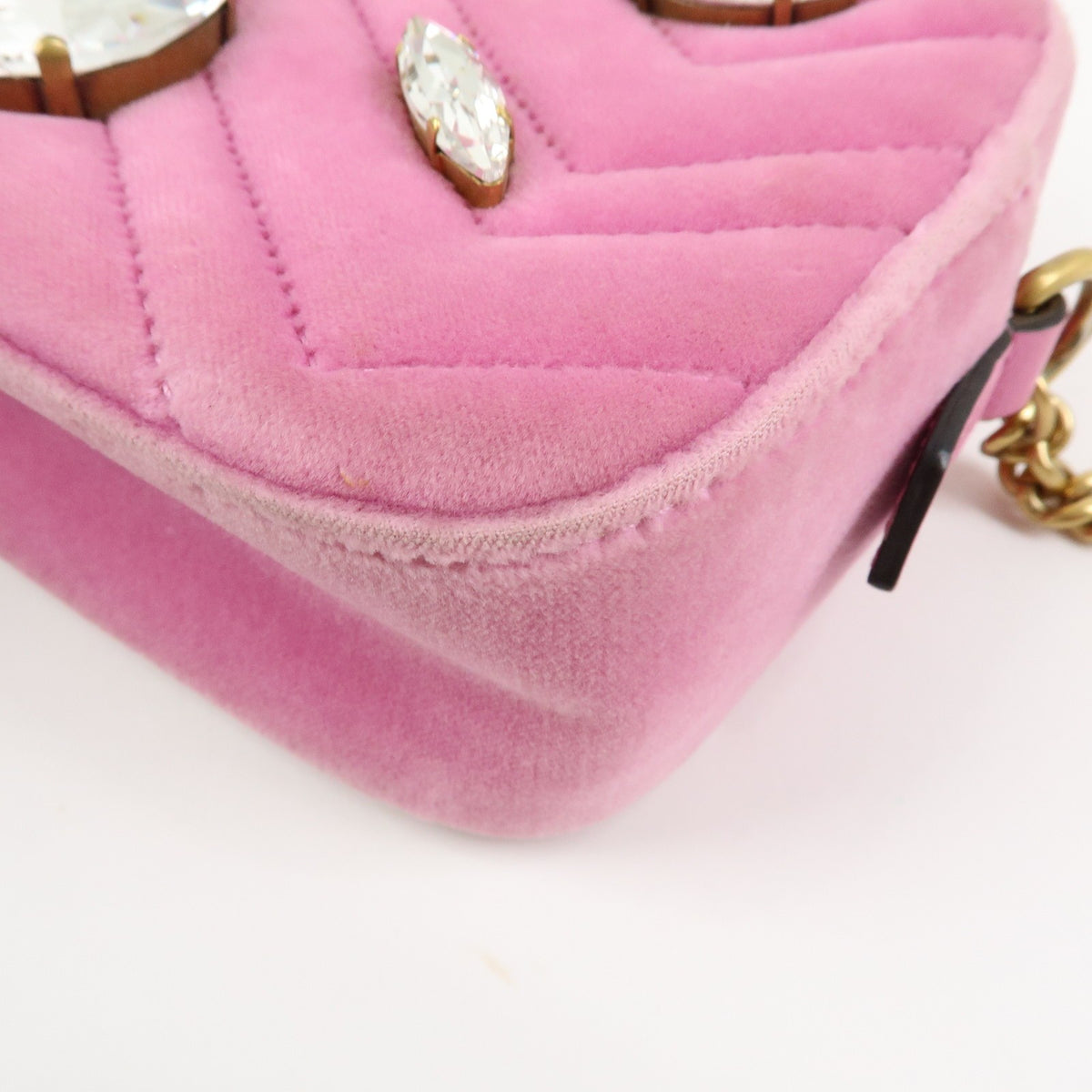 Gucci GG Marmont Crystal Embellished Matelasse Velvet, Pink, Velvet, Shoulder Bag