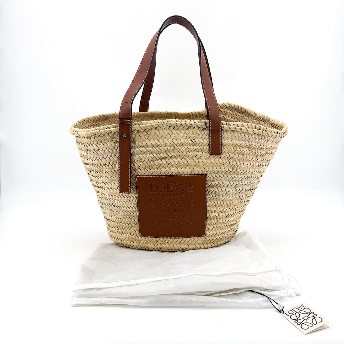 Loewe Elephant Basket Raffia, Brown, Leather, Tote Bag