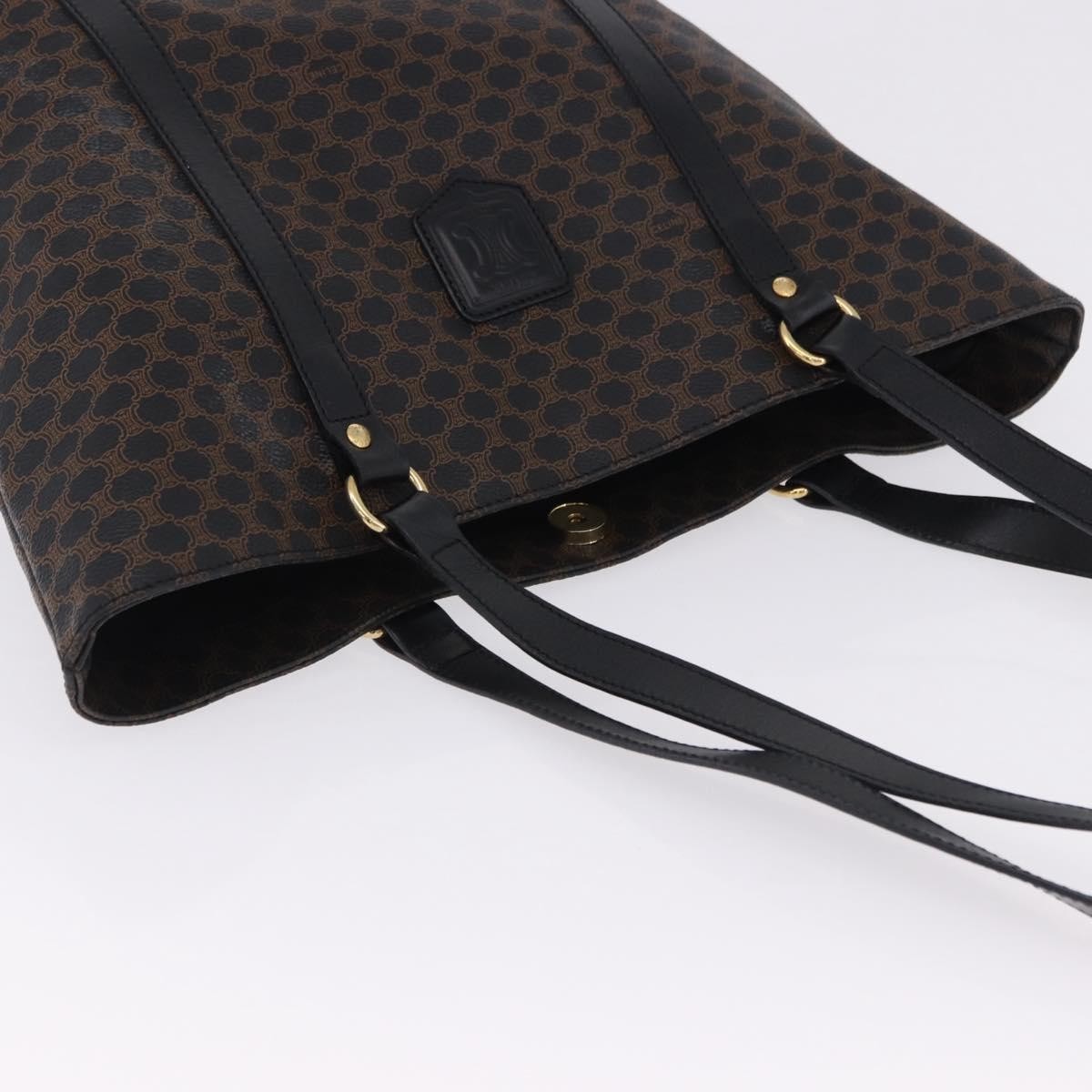 Celine Vintage Macadam Canvas and Leather, Black, Canvas, Shoulder Bag