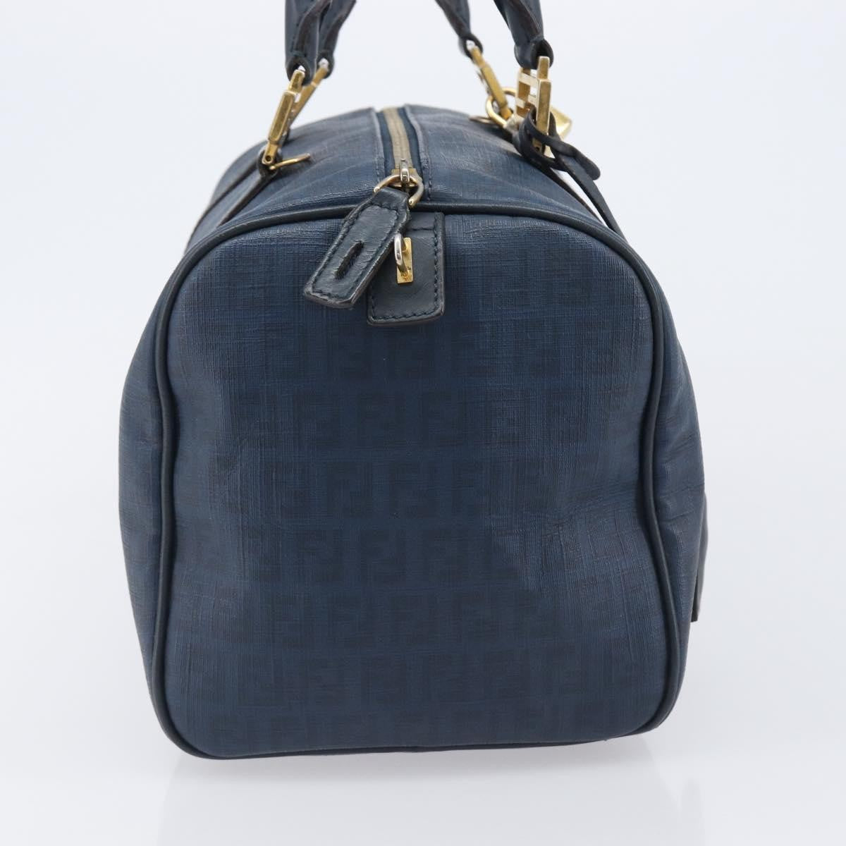 Fendi Boston Zucchino Coated Canvas, Navy, Canvas, Handbag