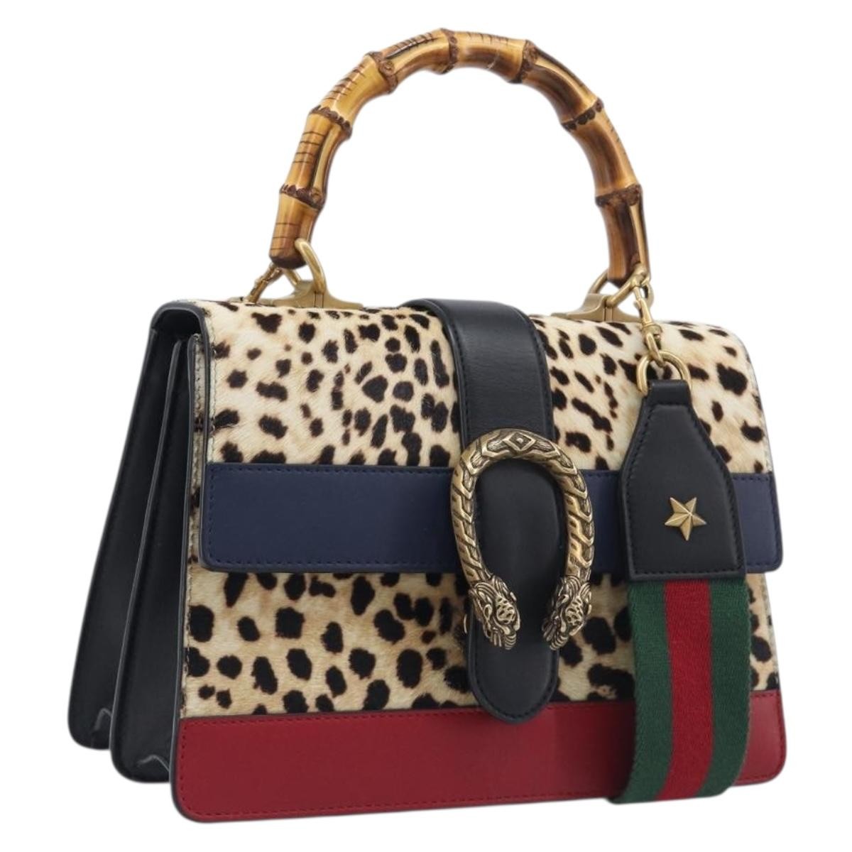 Gucci Dionysus Bamboo Top Handle Printed Pony Hair with Leather, Beige, Leather, Handbag