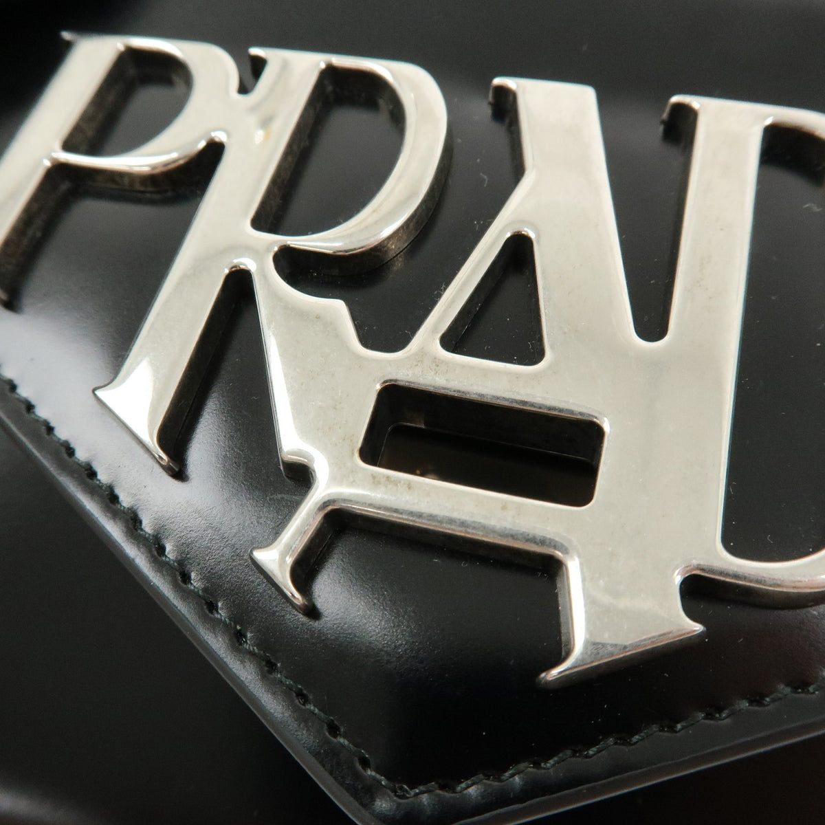 Prada Envelope Logo Clutch Spazzolato Leather, Black, Leather, Clutch