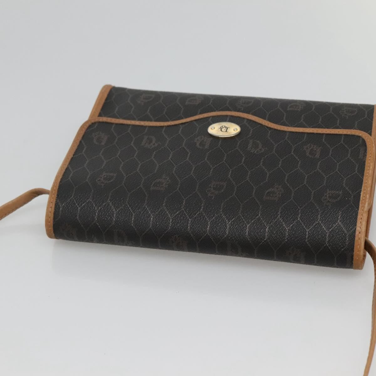 Christian Dior Vintage Honeycomb Flap Coated Canvas, Black, Canvas, Shoulder Bag