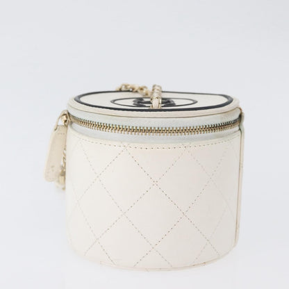 Chanel CC Round Vanity Case with Chain Quilted Lambskin, White, Leather, Clutch
