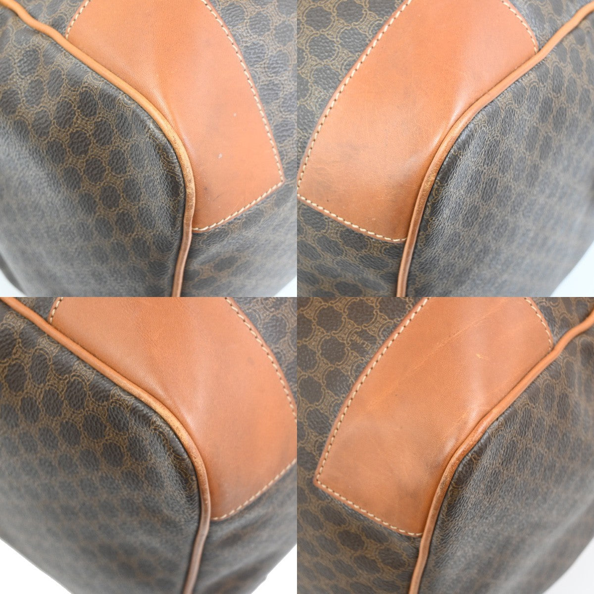 Celine Vintage Duffle Canvas and Leather, Brown, Canvas, Travel Bag