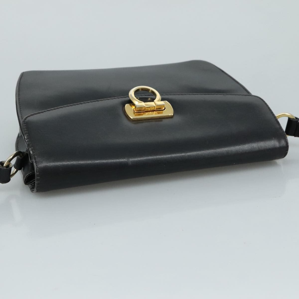 Salvatore Ferragamo Gancini Flap Leather, Black, Leather, Shoulder Bag