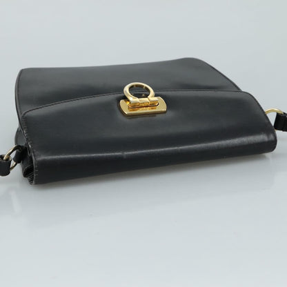 Salvatore Ferragamo Gancini Flap Leather, Black, Leather, Shoulder Bag