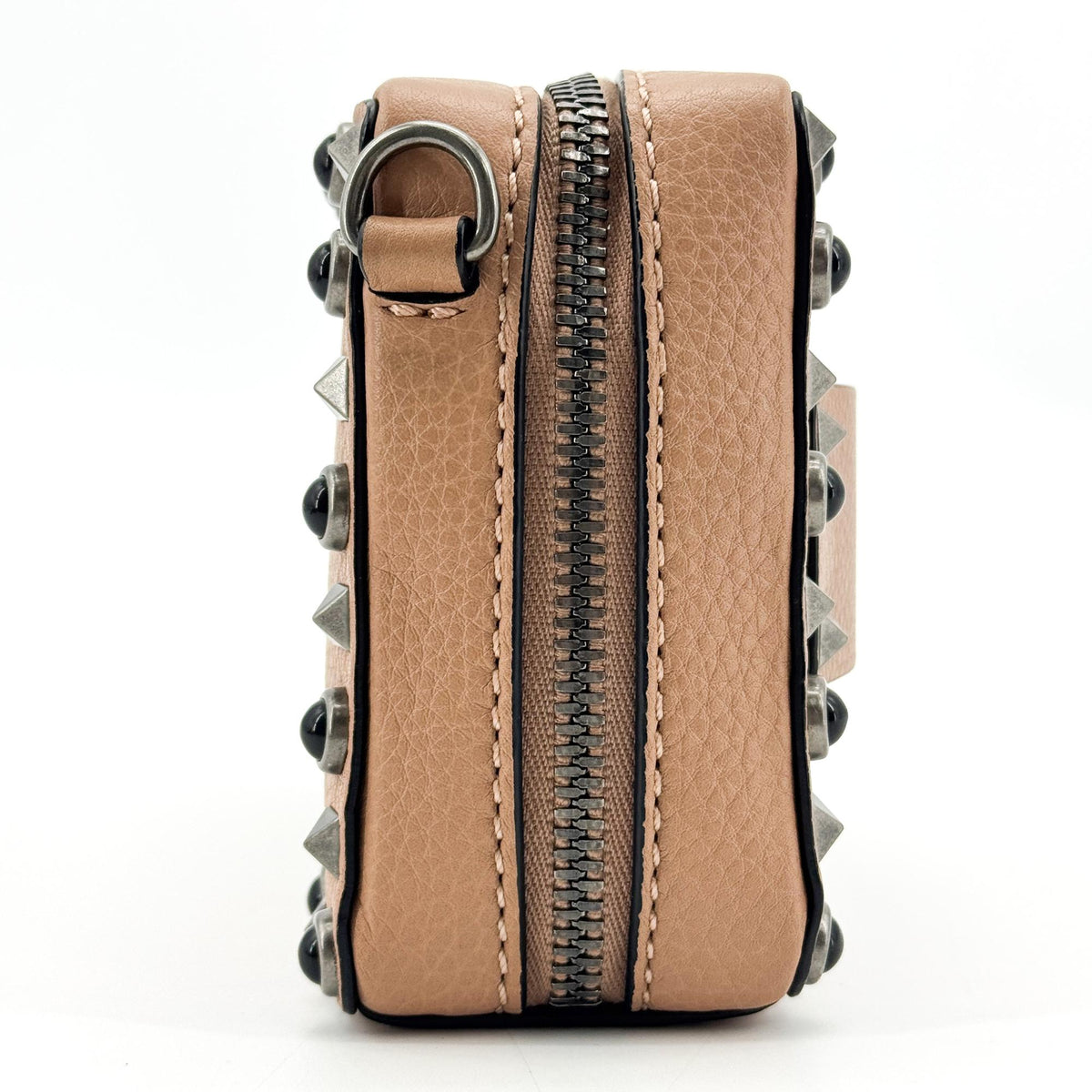 Valentino Garavani Rockstud Chain Camera Leather, Brown, Leather, Crossbody Bag